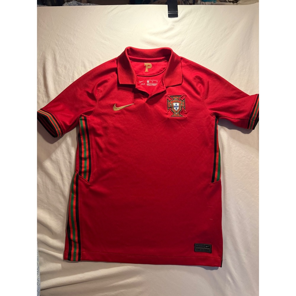 Nike Portugal Home Soccer Jersey Red Gold Dri-FIT Polo Shirt Mens Medium